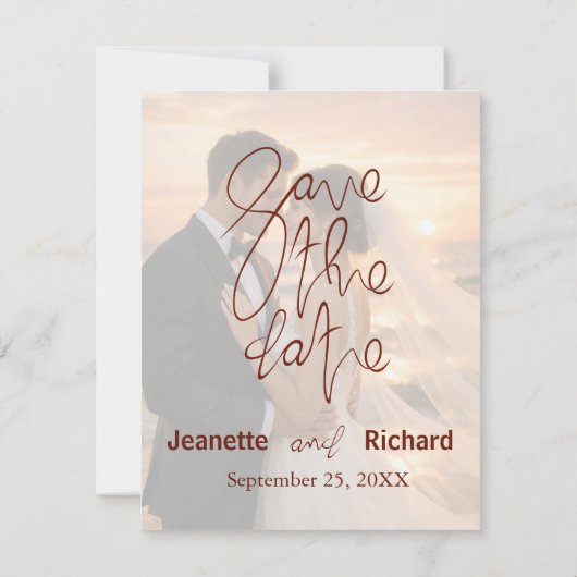 Romantic Sunset Beach Wedding Save the Date (Rückseite)