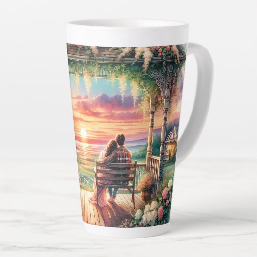 Romantic Sunset Porch View Illustration Milchtasse (Rechte Ecke)