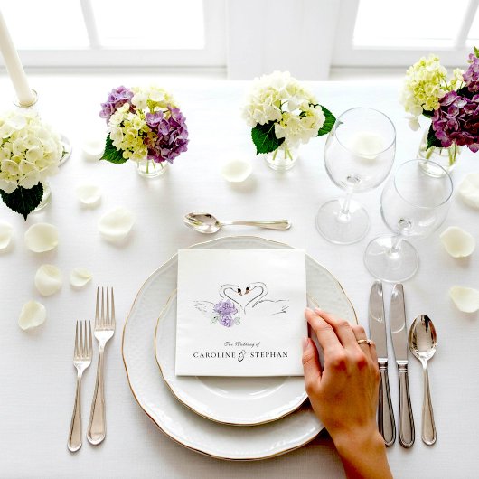 Romantic Swan Couple Floral Wedding Reception Serviette