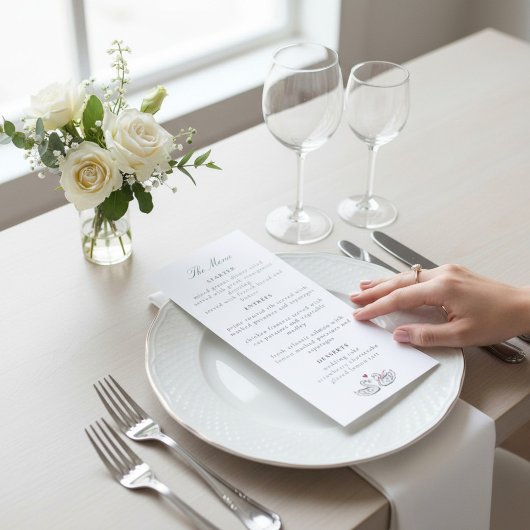 Romantic Swan Heart Calligraphy Menu Card Design Menükarte