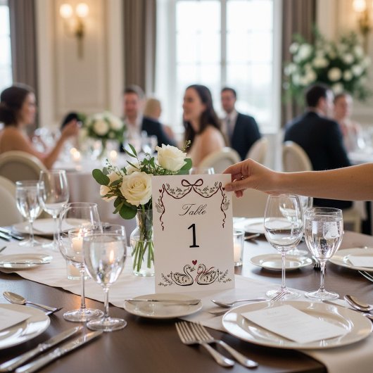 Romantic Swans & Bow Table Number card Tischnummer