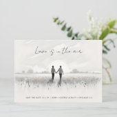 Romantic Sweet Cute Wildflowers Field Gay Couple Save The Date (Stehend Vorderseite)