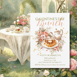 Romantic Tea Waffle Galentine Brunch Floral Charm Einladung