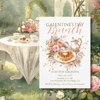 Romantic Tea Waffle Galentine Brunch Floral Charm Einladung