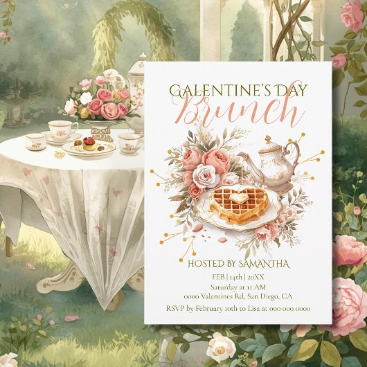 Romantic Tea Waffle Galentine Brunch Floral Charm Einladung