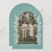 Romantic Teal Eucalyptus Floral Arch Save the Date Einladung (Vorne/Hinten)