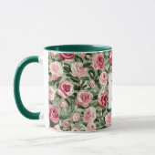 Romantic Teal Green Pink Roses Floral Monogram Tasse (Links)