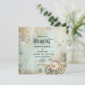 Romantic Teal Steampunk Gears Wedding Invitation Einladung (Stehend Vorderseite)