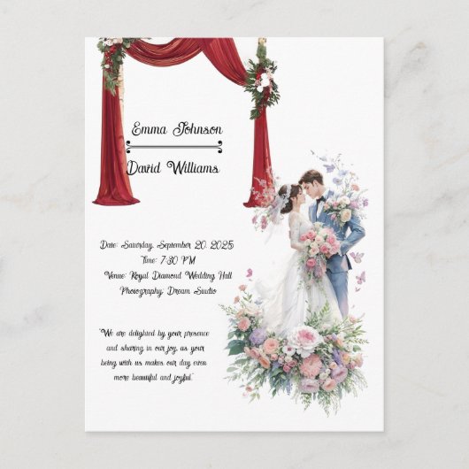 Romantic Theater Arch Wedding Invitation Card Postkarte (Vorderseite)