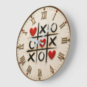 Romantic Tic Tac Toe Hearts Große Wanduhr (Winkel)