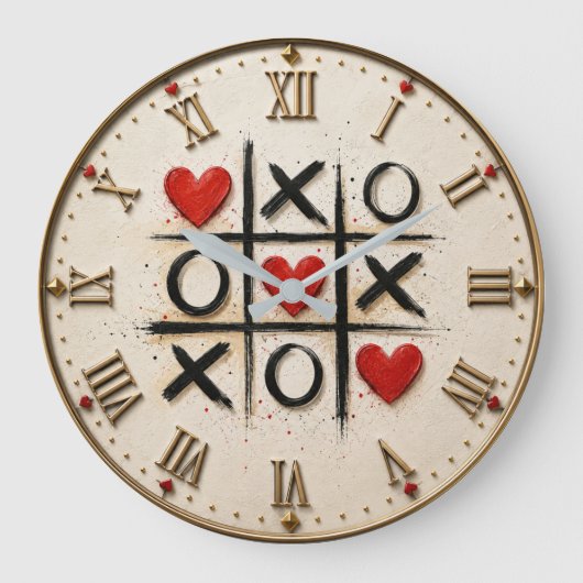 Romantic Tic Tac Toe Hearts Große Wanduhr (Vorderseite)