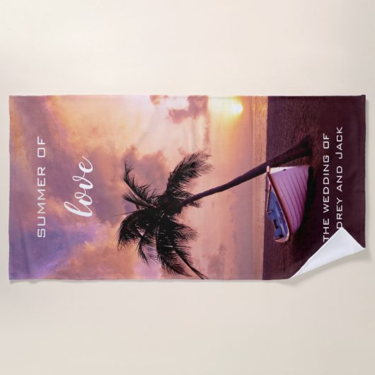 Romantic Tropical Beach Sunset Towel Strandtuch (Vorderseite)