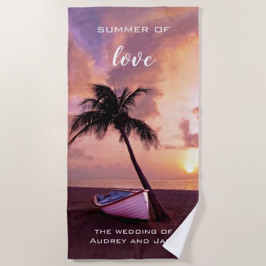 Romantic Tropical Beach Sunset Towel Strandtuch (Vorderseite)