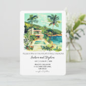 Romantic Tropical Island Wedding Einladung (Stehend Vorderseite)