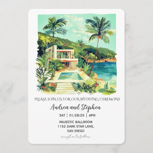 Romantic Tropical Island Wedding Einladung (Vorderseite)