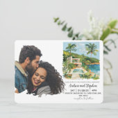 Romantic Tropical Island Wedding Einladung (Stehend Vorderseite)