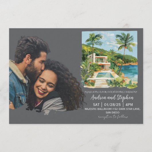 Romantic Tropical Island Wedding Einladung (Vorderseite)