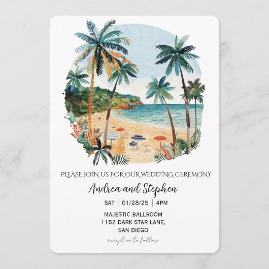 Romantic Tropical Island Wedding Einladung (Vorderseite)