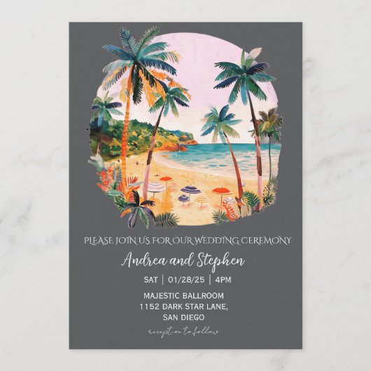 Romantic Tropical Island Wedding Einladung (Vorderseite)