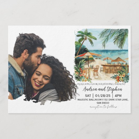 Romantic Tropical Island Wedding Einladung (Vorderseite)