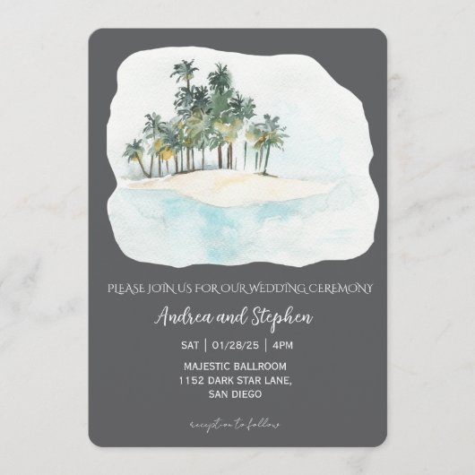 Romantic Tropical Island Wedding Einladung (Vorderseite)