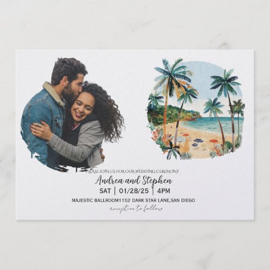 Romantic Tropical Island Wedding Einladung (Vorderseite)
