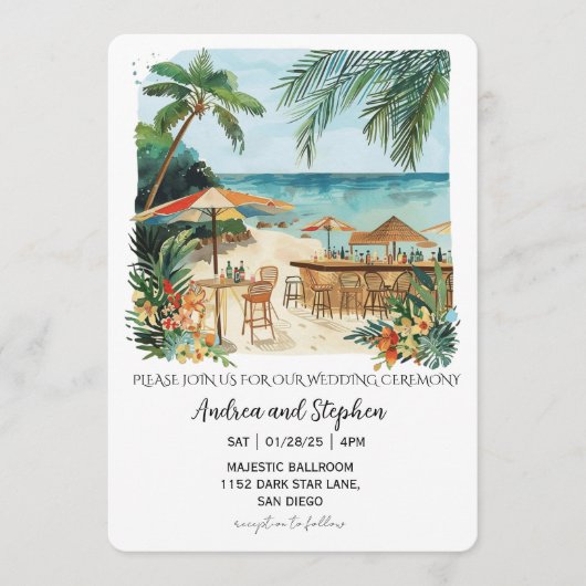 Romantic Tropical Island Wedding Einladung (Vorderseite)