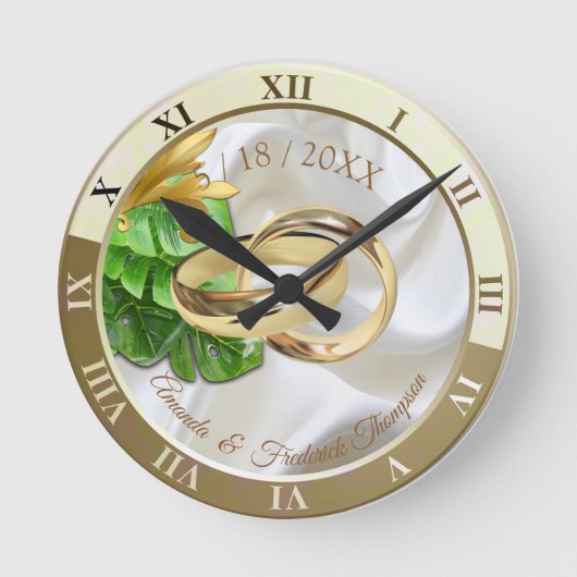 Romantic Tropical Wedding Gift Clock Runde Wanduhr (Vorderseite)
