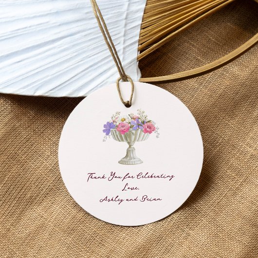 Romantic Tuscan Garden Urn with Flowers Wedding Geschenkanhänger