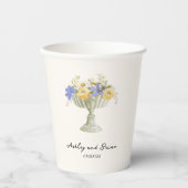 Romantic Tuscan Garden Urn with Flowers Wedding Pappbecher (Vorderseite)