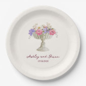 Romantic Tuscan Garden Urn with Flowers Wedding Pappteller (Vorderseite)