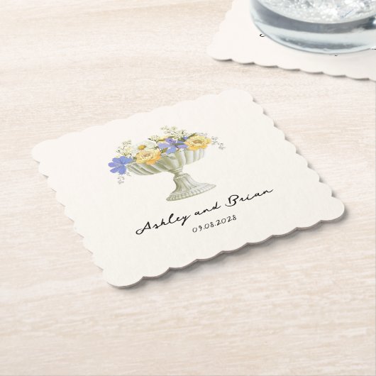 Romantic Tuscan Garden Urn with Flowers Wedding Untersetzer (angewinkelt)