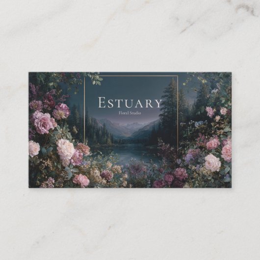 Romantic Twilight Floral and Starry Mountain Lake Visitenkarte (Vorderseite)