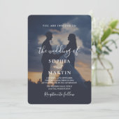 Romantic Twilight Silhouette Photo Script Wedding Einladung (Stehend Vorderseite)