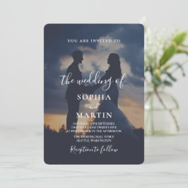 Romantic Twilight Silhouette Photo Script Wedding  Einladung