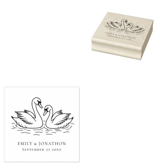 Romantic Two Swans In Love Wedding Gummistempel (Stempel)