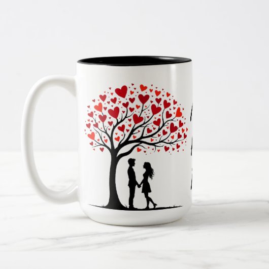 Romantic Valentine’s Day Love Tree Design Zweifarbige Tasse (Links)