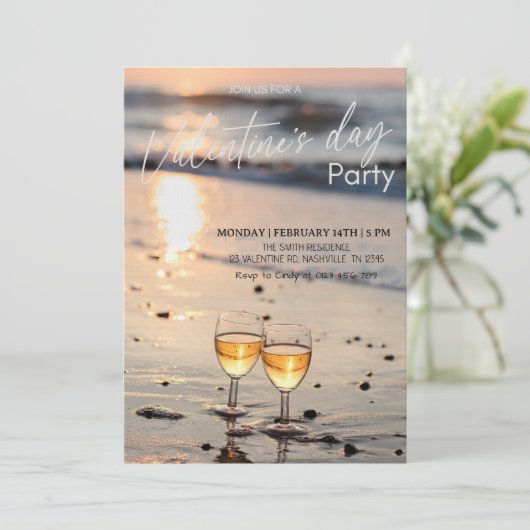 Romantic Valentine’s Day Party - Heart & Love Einladung (Stehend Vorderseite)