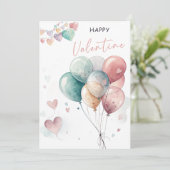 Romantic Valentine’s Day with Balloons & Hearts Einladung (Stehend Vorderseite)