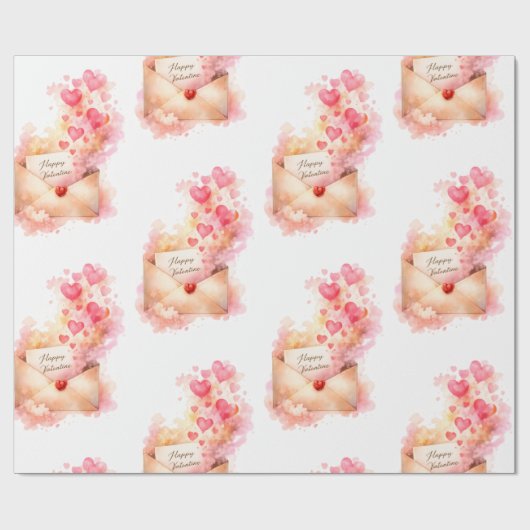 Romantic Valentine Wrapping Paper Love Envelope  Geschenkpapier (Flach)