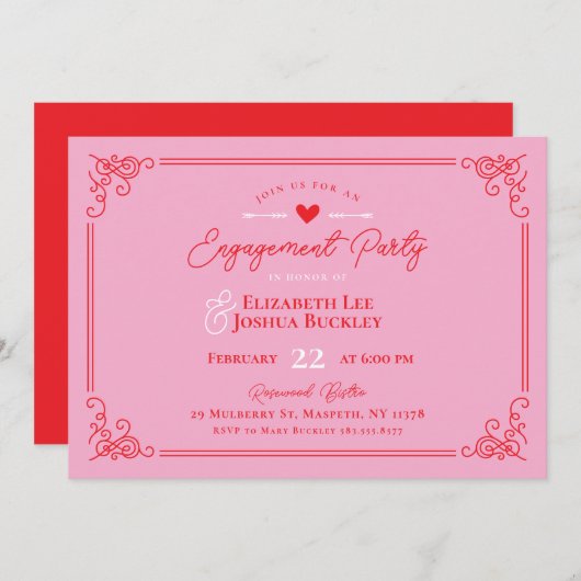 Romantic Valentine's Day Engagement Party Einladung (Vorne/Hinten)