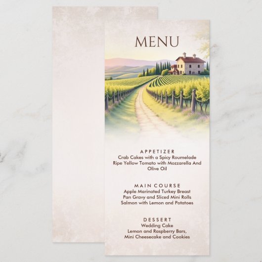 Romantic Vineyard Rustic Wedding Menükarte (Vorne/Hinten)