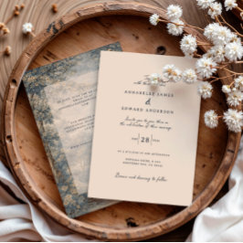 Romantic Vintage Botanical Blue Beige tapestry Einladung