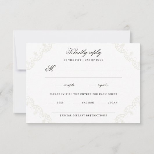 Romantic Vintage Lace Border Wedding RSVP Karte (Vorderseite)