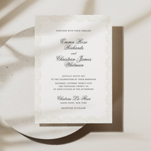 Romantic Vintage Lace Print Wedding Invitation Einladung
