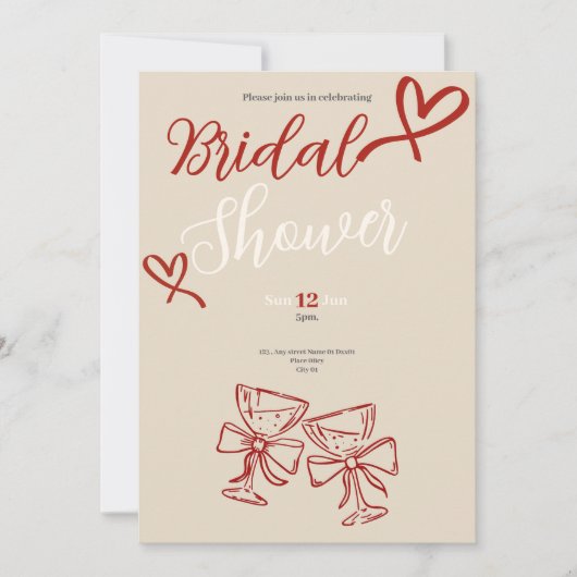 Romantic Vintage Red hearts Bridal Shower Invitati Karte (Vorderseite)