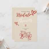 Romantic Vintage Red hearts Bridal Shower Invitati Karte (Vorderseite/Rückseite Beispiel)