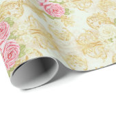 Romantic Vintage Rose and Gold Damask Geschenkpapier (Rolleneckpunkt)