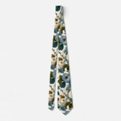Romantic Vintage Roses White Blue Krawatte (Rückseite)