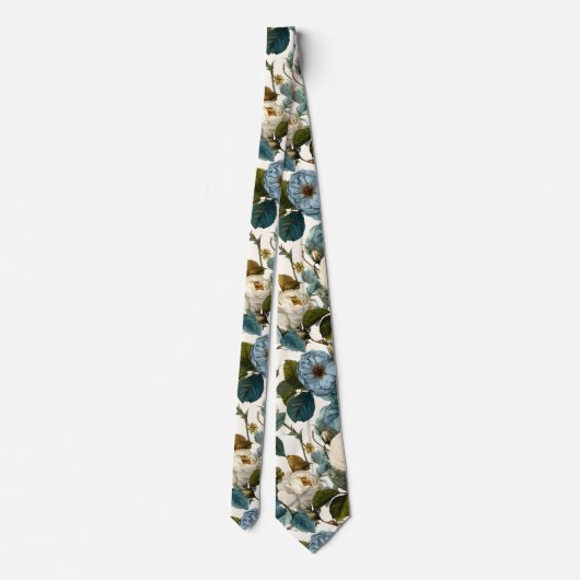 Romantic Vintage Roses White Blue  Krawatte (Rückseite)